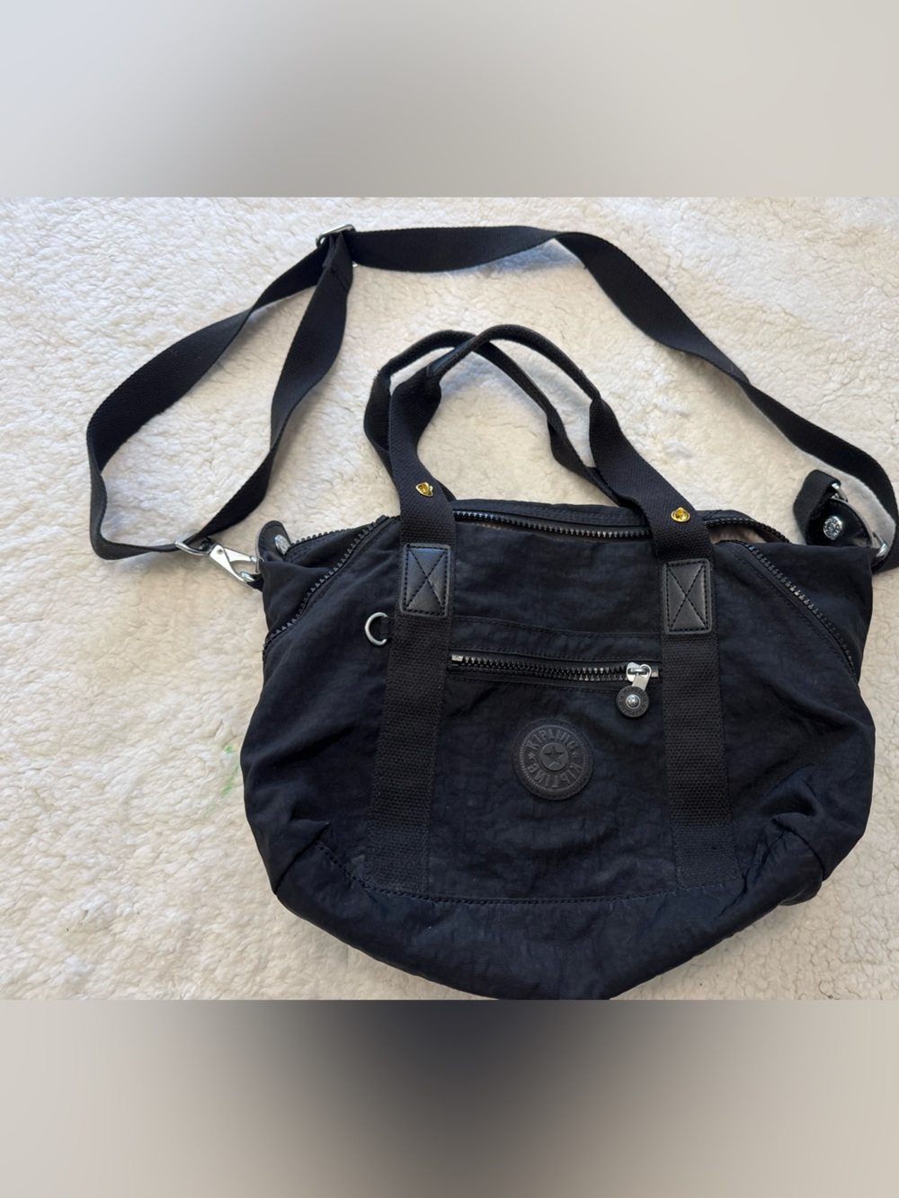 Unisex Kipling Black Nylon Crossbody Tote with Dual Straps